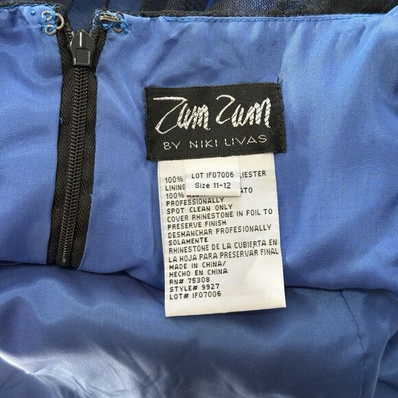 Vtg Y2K Babydoll Dress 11/12 Blue Black Mesh Bead Rhinestone Fairy Goth Whimsy - Picture 13 of 13